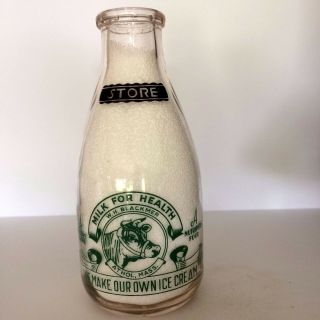 Vintage Round Squat Quart Milk Bottle - Highland Dairy,  Athol,  Ma - W.  H.  Blackmer