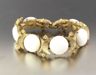 Vintage White Lucite Gold Tone & Crystal Glass Rhinestone Bracelet Sarah Coventy