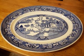 Vintage Homer Laughlin Blue Willow Large Oval Pottery Platter 13 " X 10.  5 " D41n6