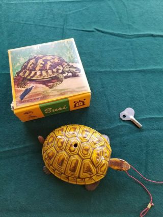 Vintage Lehmann Tin Litho Wind Up Susi Turtle With Box