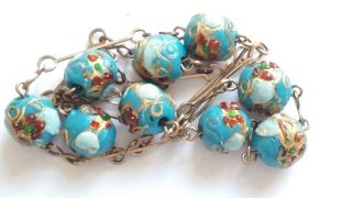 Vintage Art Deco Blue Hand Decorated Wedding Cake Glass Bead Necklace