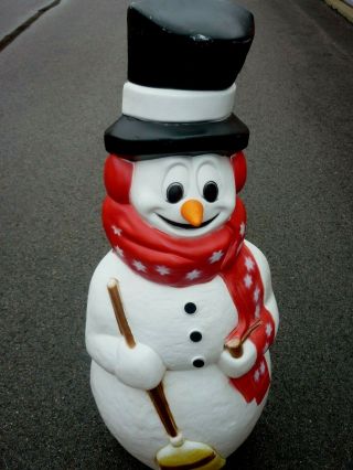 Vintage Snowman Blowmold With Red Star Scarf Lighted Christmas Decor 42 "