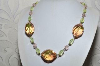 Vintage Art Deco Uranium Glass Bi Colour Bead Necklace