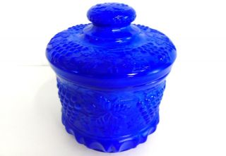 Vintage Fenton Art Glass Periwinkle Blue Slag Grape & Cable Tobacco Jar