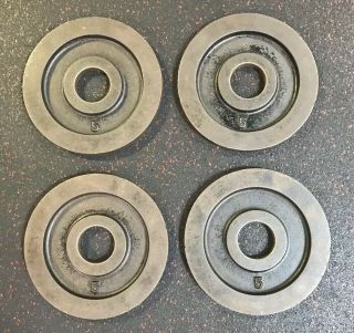 York Barbell 5 Lb Olympic Weight Plates Vintage Partial Milled 2 Pairs 2