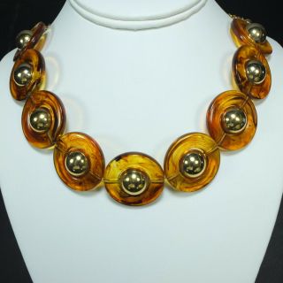 Stunning Vintage Faux Amber & Gold Tone Ball/sphere/moon/planet Necklace Trifari
