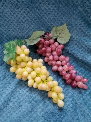 Vintage Realistic Plastic Grape Clusters Set Of 2 Red & Green 11 Inches Long