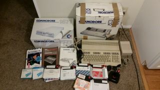 Commodore 128 Computer,  1571 Drive,  Cords 150,  Disks,  Printer