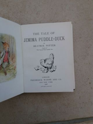 The tale of jemima puddle duck.  Beatrix Potter 1st Edition 1908.  Lovely book. 5