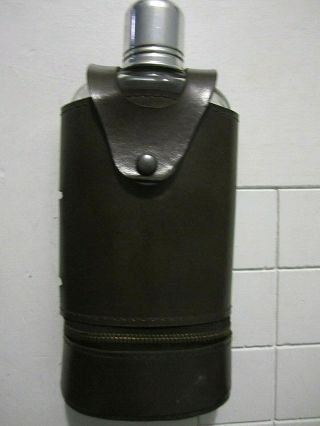 Vintage Shields Fifth Avenue Leather Wrapped Glass Flask With Jiggers