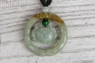 Vintage Asian Chinese Carved Jade Lotus Flower Ring Necklace - 22 - 30  - N3414