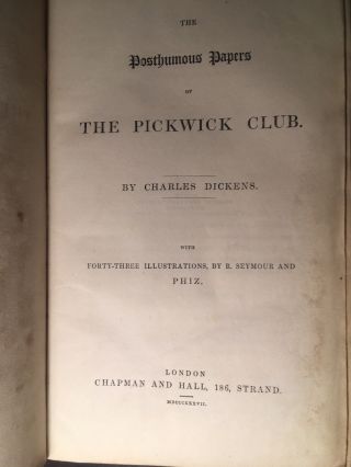 CHARLES DICKENS - PICKWICK PAPERS - 1837 - 1ST/FIRST EDITION - CLOTH 5