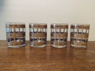 Set Of 4 Vintage Applied Gold Decoration Old Fashioned Glasses Mid Century