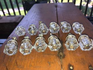 (12) Vintage Matching Clear Crystal Glass Drawer Pulls Knobs 6 Pointed Knobs