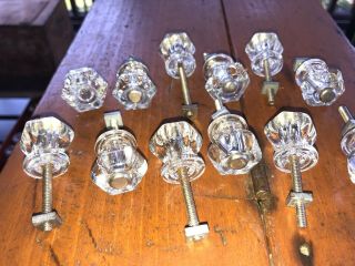 (12) Vintage Matching Clear Crystal Glass Drawer Pulls Knobs 6 Pointed Knobs 5