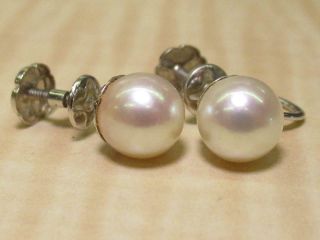 14k White Gold Jewelry Vintage Screw Back Earrings Round White Pearls