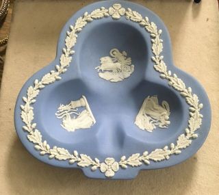 Vintage Wedgwood Blue & White Stoneware Jasper Ware Clover Leaf Pin Dish Plate