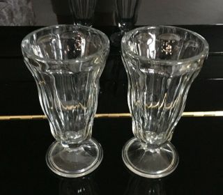 2 Vintage Clear Glass Footed Ice Cream Sundae Dishes Soda Fountain Barware