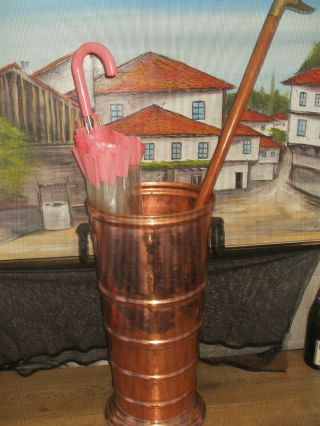 Vintage French Villedieu Copper Walking Stick Umbrella Stand Holder Decorative