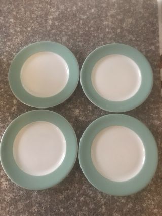 Vintage White With Turquoise Border Shenango Dinner Plates Restaurant Ware - 4