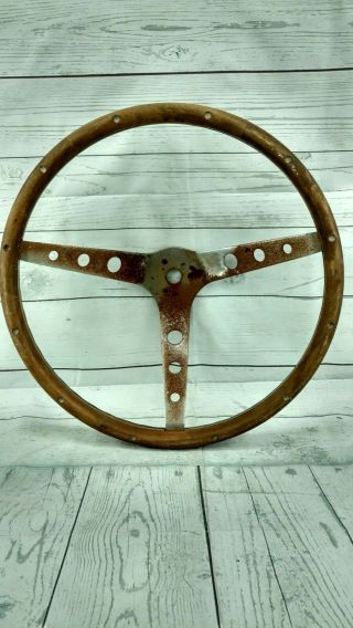 Vintage 15 " Wood Wooden Steering Wheel 3 Spoke Rat Rod