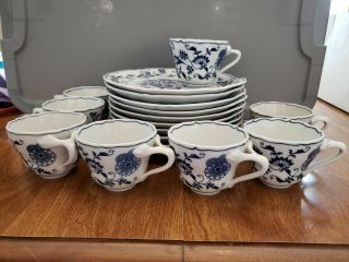 Set Of 8 Tea Cups & Snack Plates - Vintage Blue Danube 99183 Banner Mark