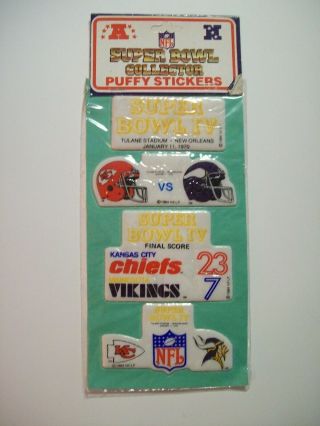 Vintage Nfl Bowl Iv Puffy Stickers Kansas City Chiefs Vs Minnesota Vikings