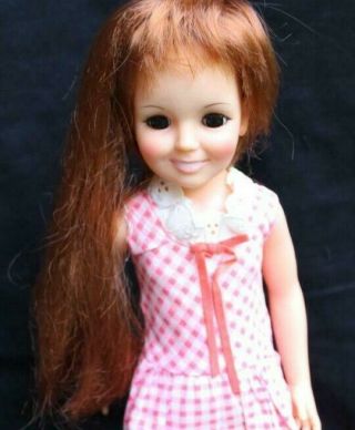 Vintage 1969 Ideal Toy 18 " Crissy Doll Pink And White Checked Dress