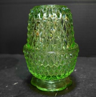 Vintage Indiana Green Glass Fairy Lamp - Diamond Point