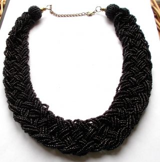 Vintage Art Deco Style Black Beaded Heavy Rope Beads Collar Statement Necklace