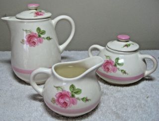 Vintage Edwin M.  Knowles Small Semi - Vitreous Porcelain Teapot Creamer Sugar Bowl