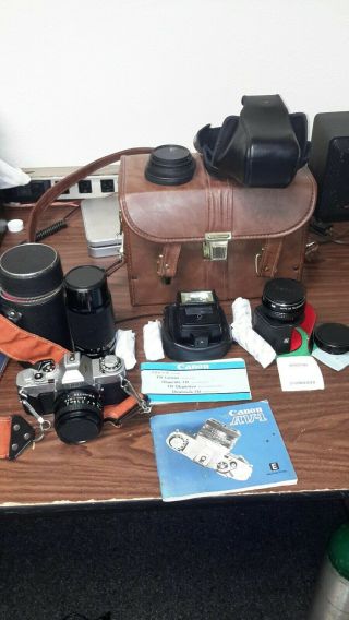 Canon Av - 1 35mm Slr Film Camera Bundle Fd 50mm F/1.  8 Lens Manuals 80 - 200mm Zoom