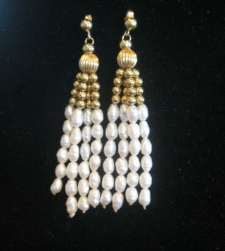 Vintage 14k Yellow Gold Seed Pearl Dangle Earrings Pierced
