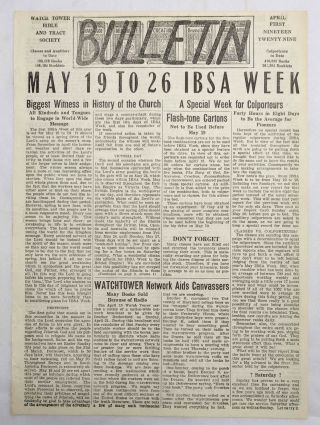 Bulletin April 1929 Biggest Witness In History Of The Church Watchtower Jehovah