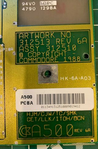 Commodore Amiga 500 PAL - NTSC MOTHERBOARD REV 6A,  KICKSTART 1.  3 ROM 2