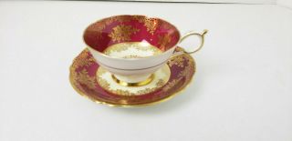 Vintage Paragon Bone China Teacup & Saucer Deep Rose Floral Gold Double Warrant 2