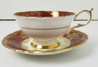 Vintage Paragon Bone China Teacup & Saucer Deep Rose Floral Gold Double Warrant 3