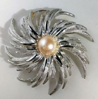 Vintage Sarah Coventry Brooch Pin Silver Tone Sunburst Starburst Swirl Dressy