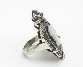 925 Silver - Vintage Black Onyx & Marcasite Woman Profile Cameo Ring Sz 7 - R8747 3