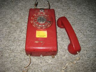Vintage Bell System Red Rotary Wall Phone.