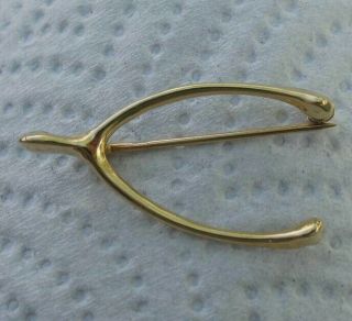 Vintage Signed 14k Solid Yellow Gold Wishbone Pendant,  2 Grams