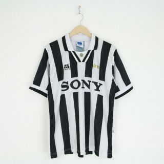 Vintage 90s Unisport Juventus Sony Striped Football Shirt Jersey Xl Black 4557