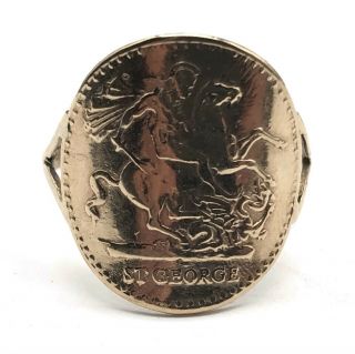 Vintage Ladies Solid 9ct Gold Sovereign Krugerrand Style Ring Size Q
