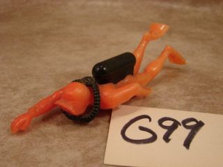 G99 Vintage Orange And Black Hard Plastic Toy Scuba Diver 6 Inches Long