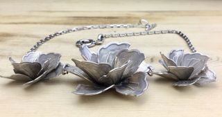 Vintage Jewellery Solid Sterling Silver 3D Roses Statement Necklace Signed “CME” 2