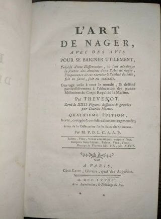 THE ART OF SWIMMING 1782 FRENCH EDITION L ' ART DE NAGER MELCHISEDECH THEVENOT 8