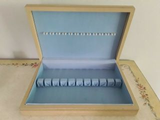 Vtg 50s Silverware Flatware Chest Storage Box Blonde Wood Blue Mid Century Mcm