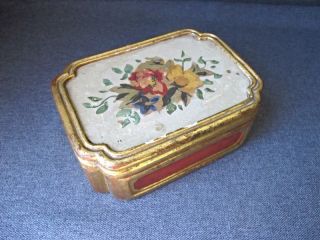 Vintage Borghese Italy Hand Painted Flowers On Top Ceramic Pottery Box W Label