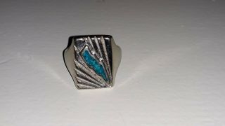 Vintage Mens Size 12.  25 Sterling Silver & Turquoise Lightning Bolt Ring