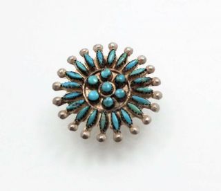 Native American Zuni Petit Point Snake Eye Turquoise Sterling Pin Vintage